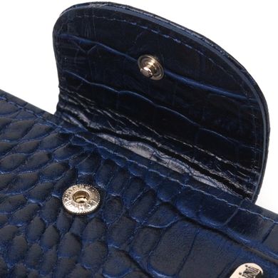 Практичный вертикальный женский кошелек из натуральной кожи с тиснением под крокодила CANPELLINI 21677 Синий