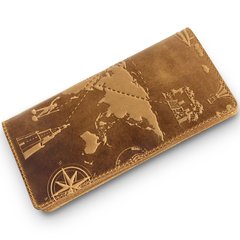 Вместительный дизайнерский бумажник с натуральной матовой кожи рыжого цвета, коллекция "7 wonders of the world"