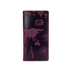 Красивый фиолетовый бумажник с натуральной кожи с авторским художественным тиснением "7 wonders of the world"