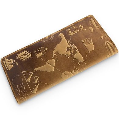 Місткий дизайнерський гаманець з натуральної матової шкіри рижого кольору, колекція "7 wonders of the world"