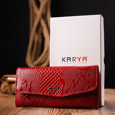 Красивый женский кошелек с клапаном из фактурной кожи KARYA 21112 Красный