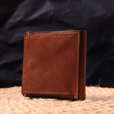 Місткий шкіряний чоловічий гаманець з монетницею Серце GRANDE PELLE 16743 Світло-коричневий