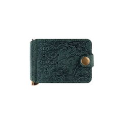Гарний дизайнерський Затискач для грошей зеленого кольору з натуральної матової шкіри, колекція "Mehendi Art"