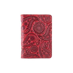 Шкіряна дизайнерська обкладинка-органайзер для ID паспорта та інших документів червоного кольору, колекція "Buta Art"