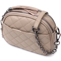 Удобная женская стеганая сумка из мягкой натуральной кожи Vintage 22328 Бежевая