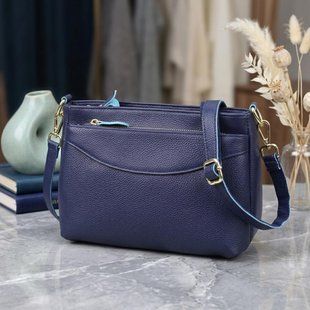 Элегантная женская кожаная сумка с жестким дном Vintage 22986 Синий