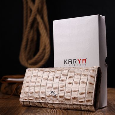 Жіночий гаманець з натуральної шкіри з тисненням під крокодила KARYA 21163 Бежевий