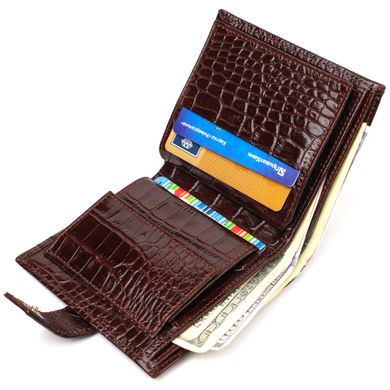 Шикарный мужской бумажник из натуральной кожи с тиснением под крокодила CANPELLINI 21729 Коричневый